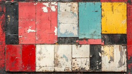 A collage of weathered wooden panels in various colors and textures.