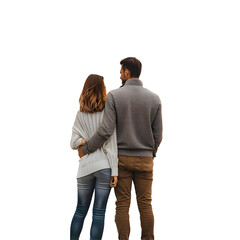 A couple standing in front of their new home, looking at the house with excitement and anticipation, isolated on transparent background.