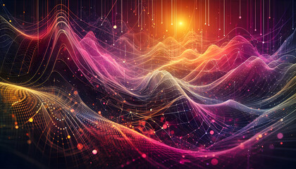 14  Gradient Abstract Wireframe Background with Pink to Yellow Transition and Network Lines4