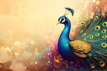 Obraz premium art colorful peacock bird banner