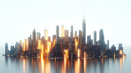 Obraz premium New York City skyline at night with illuminated skyscrapers on an isolated white background