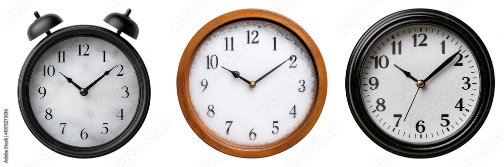 Poster three distinct clocks with varying styles showcasing different designs and features, indicating the 
