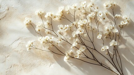 dried gypsophila with window shadow on a beige wall