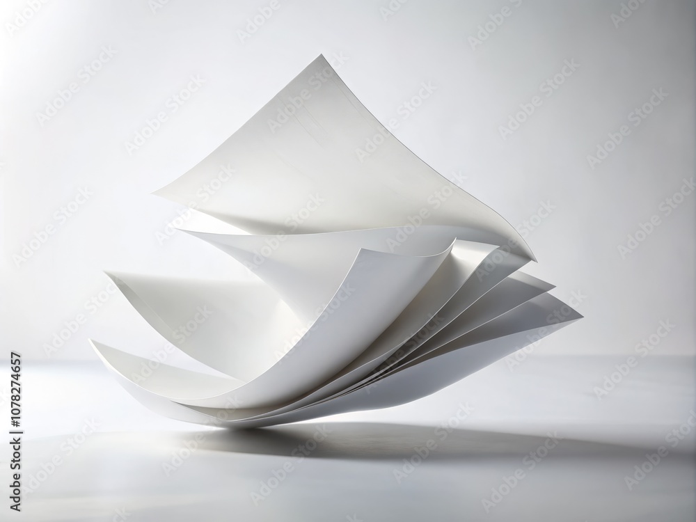 Poster white paper sheet falling and twisting isolated on white background, perfect for creative projects a