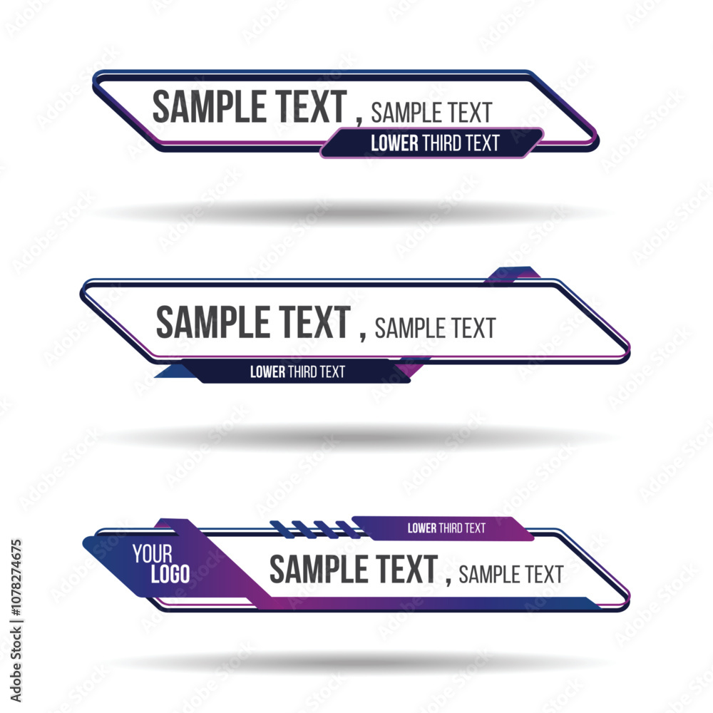 Poster lower third white and white design template modern contemporary. set of banners bar screen broadcast