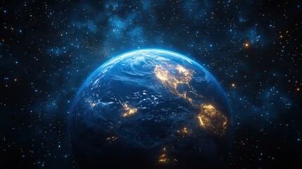 earth hour background blue planet earth in space in a glowing light bulb copy space