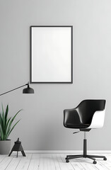 Frame mockup, ISO A paper size. office room wall poster mockup. Interior mockup with office background. Modern interior design. 3D render
