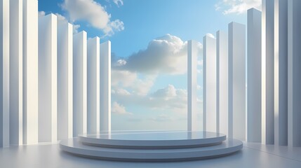 Obraz premium digital technology white stripes circular stage booth poster background