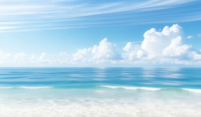 Fototapeta premium a picture of a beach with a blue sky and white clouds