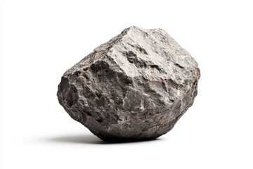 A close-up view of a rough, irregularly shaped rock against a white background.