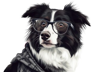 Fototapeta premium A stylish dog with glasses, showcasing a fun personality against a white isolated background.