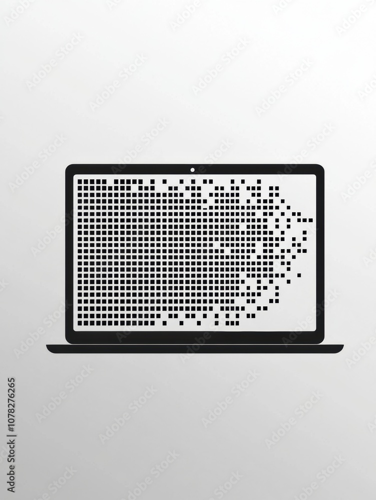 Aufkleber A black laptop features a unique pixel art display, illustrating digital creativity with scattered pixel elements emphasizing innovation. Generative AI