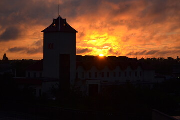 fire station at sunset