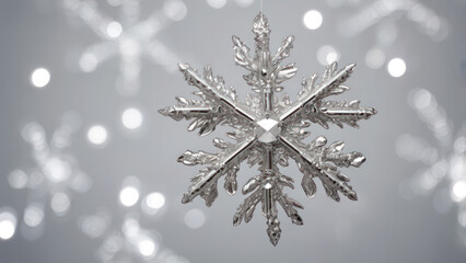 Snowflake in silver and whitIntricate snowflakes in silver and white, centered on a white background.