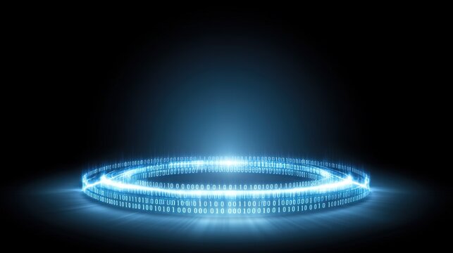 Digital Data Ring with Glowing Binary Code Circling Bright Light Source in a Futuristic Technology Concept Illustration for Data Science and Cybersecurity Themes