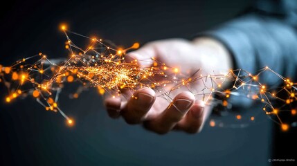 Futuristic Hand Reaching Out with Glowing Network Connections, Symbolizing Technology, Innovation, and Digital Transformation in a Modern Context