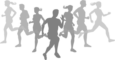 A set of silhouette runners running or jogging. Active sports people healthy players fitness silhouettes concept.