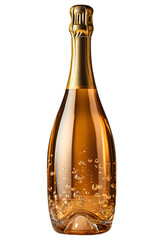 Gold Champagne Bottle With Elegant Design  isolated on transparent background, png.