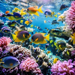 Obraz premium Beautiful sea and beautiful fishes like a world made up of the most beautiful fishes and coral reefs in the ocean.