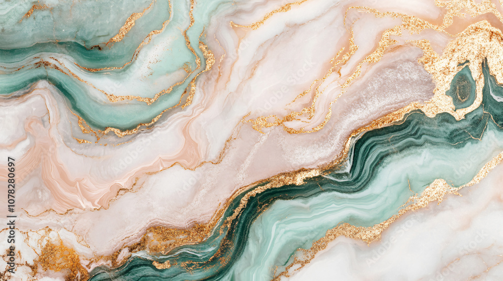 Poster another captivating abstract image displaying fluid patterns of pastel and gold colors, creating a v