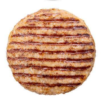 Freshly grilled chicken burger meat isolated on white background