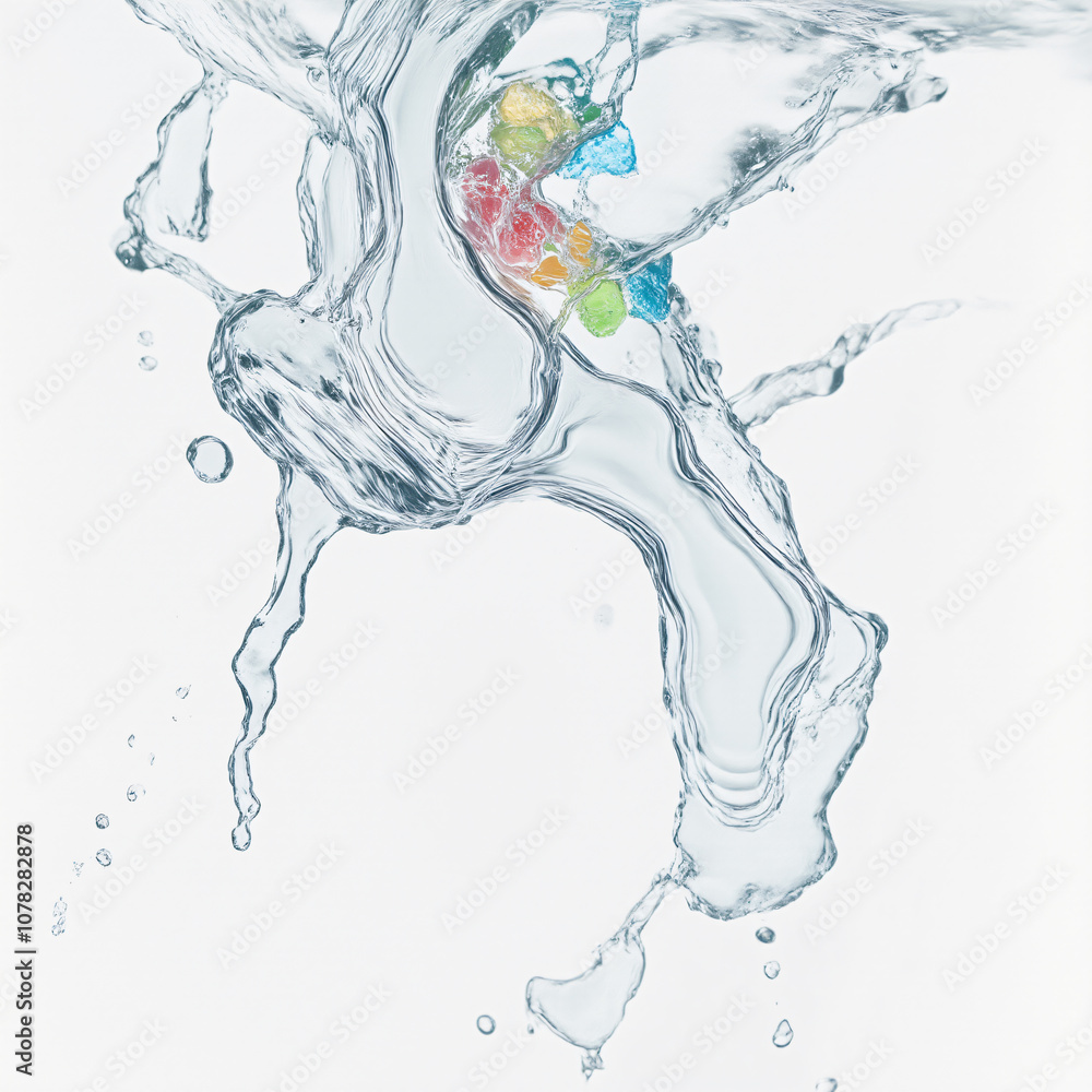 Aufkleber a dynamic splash of water featuring colorful droplets swirling within, creating a vibrant visual eff