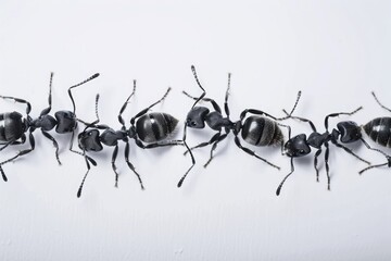 Ant Trail. Black Ants Following Each Other in a Nature Closeup Scene