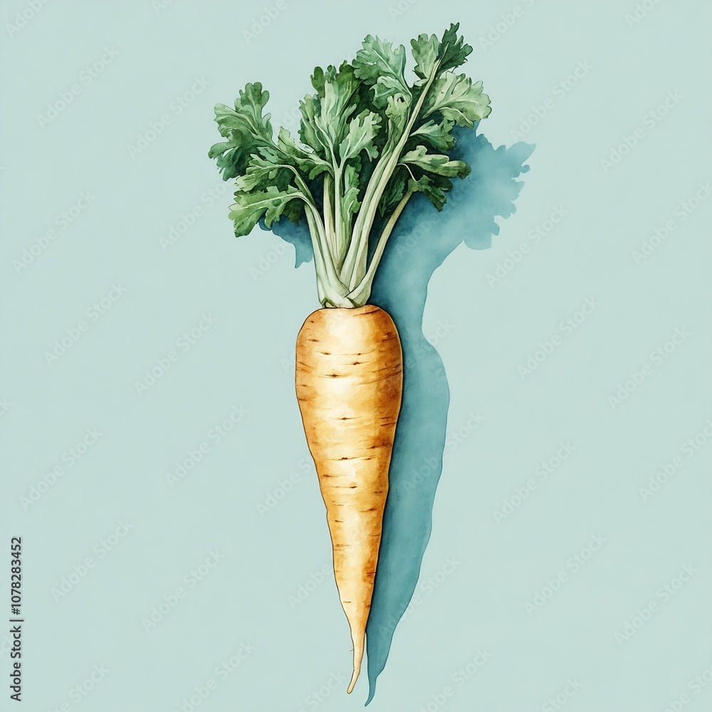 Poster watercolor of a parsnip on aqua background