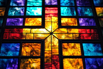 Colorful Stained Glass Cross - Geometric Pattern