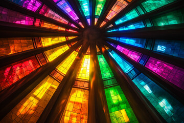 Circular Stained Glass Ceiling - Rainbow Colors