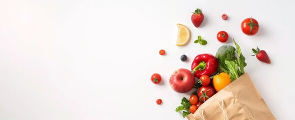 Fresh Produce in a Paper Bag Isolated On White