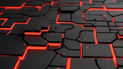 Obraz premium Abstract black texture with glowing red lines forming a modern tech pattern, suitable for backgrounds in futuristic design and digital interfaces