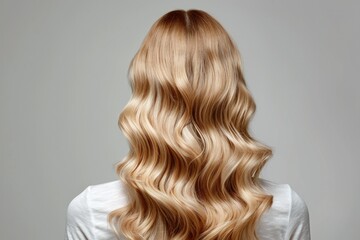 Fototapeta premium Blonde Hair Close Up. Young Caucasian Woman with Wavy Hair Showing Result of Colouring and Perming