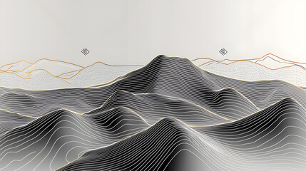 Stylized black and white mountain landscape