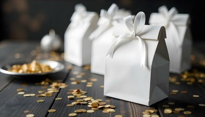 White goodie bags for wedding anniversary birthday corporate event with copy space