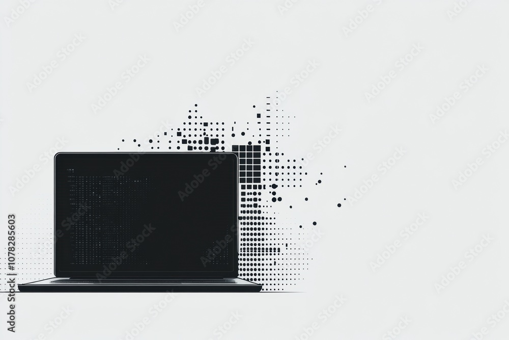 Poster a modern laptop showcases an artistic pixel pattern, highlighting its minimalist style against a lig