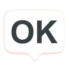 OKの文字の吹き出し3Dアイコン(正面)