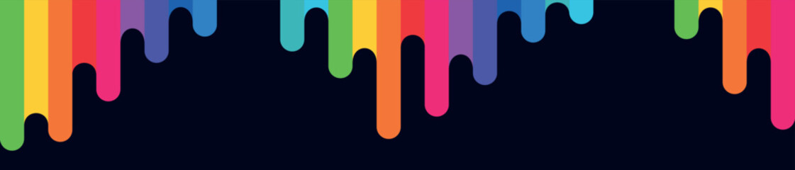 dripping bright colored paint on dark wall. Thick drops of multicolored paint in lgbt style and colored pencils