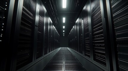 Pink Lit Server Racks In Data Center