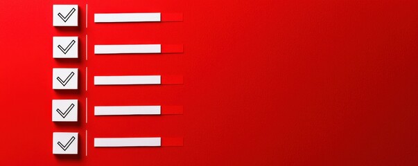 A minimalistic image featuring checkboxes on a red background, suggesting a checklist or task completion theme.