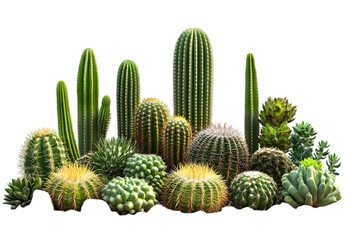Set of cactuses isolated on transparent background, png.