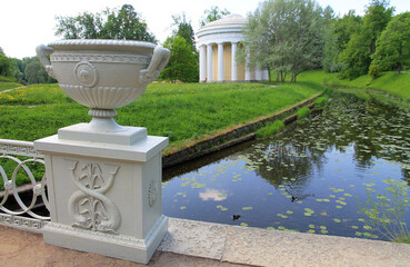 Russia. Old gazebo in Pavlovsk Landscape Park in the suburbs of Saint Petersburg.