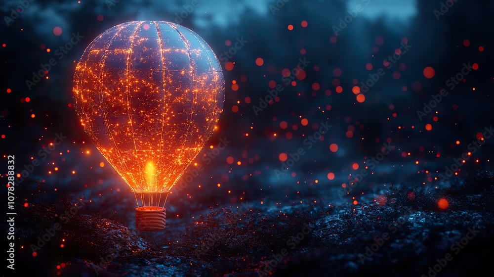 Canvas Prints holographic image of a hot air balloon futuristic element 3d rendering