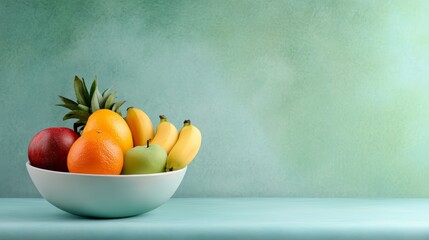 Colorful Fruit Bowl Apples Bananas Oranges Pineapple Healthy Eating