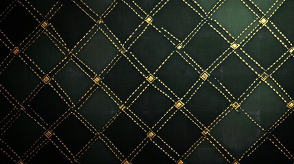 Fototapeta premium Black luxury background with golden leather texture, the pattern of the diamond grid, and quilted design. Luxury interior wallpaper