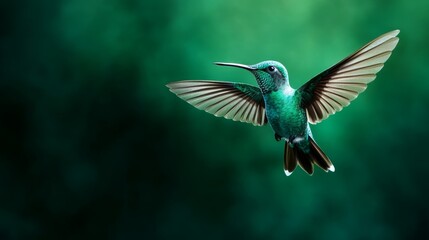Fototapeta premium Emerald Hummingbird in Flight Green Nature Background Wildlife Photography