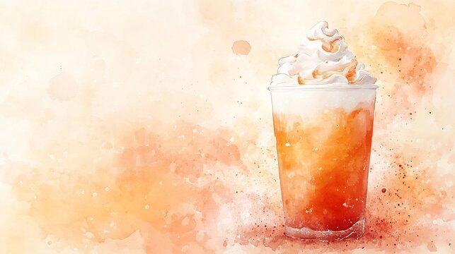 Whimsical Watercolor Root Beer Float with Minimalistic Pastel Tones and Blank Area