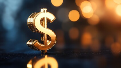 Golden Dollar Sign Symbol on Dark Background