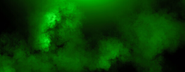 Panoramic view green misty fire smoke background. Abstract texture overlays for copyspace. Stock illustration.