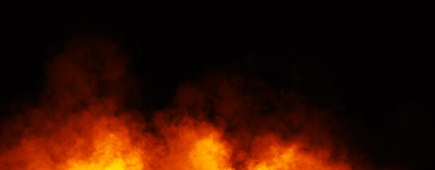 Panoramic view misty fire smoke background. Abstract texture overlays for copyspace. Stock illustration.